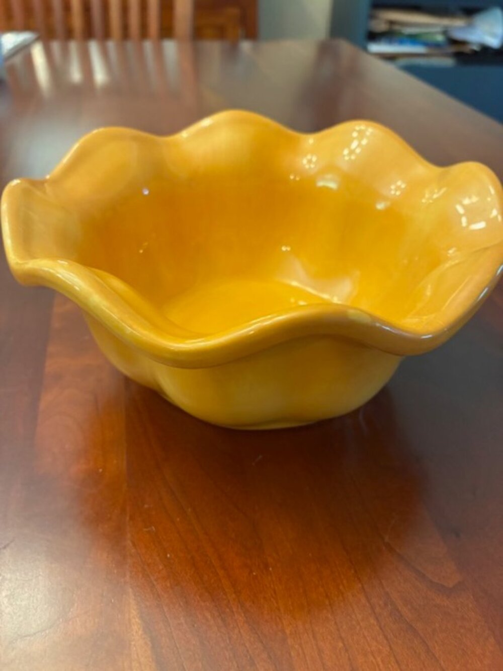 Corsica Butter Dark Yellow 7" Ruffled Snack Serving Bowl Handpainted Handcrafted